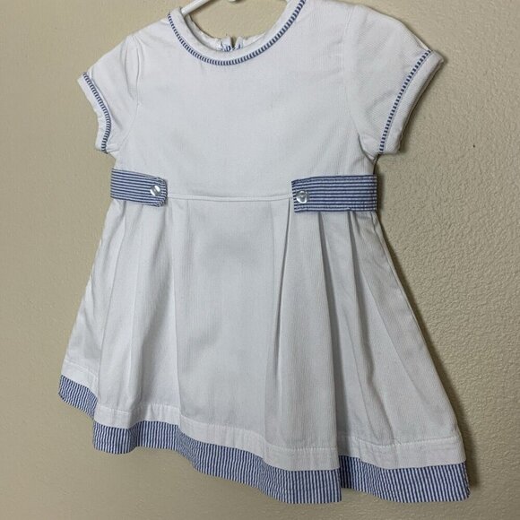 Little Me Short Sleeve Dress White Blue Seersucker Classic Girls 9 Months - Picture 4 of 15